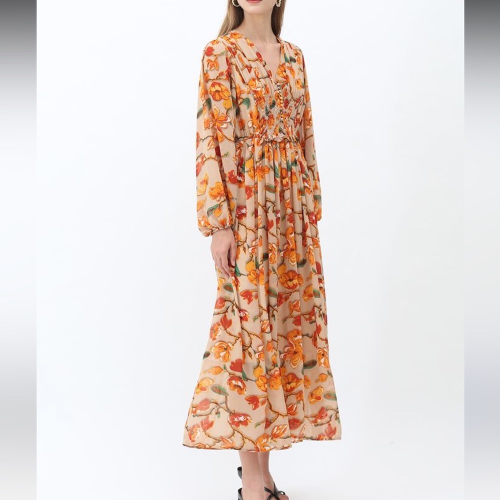 Spring Flower Chiffon Maxi dress